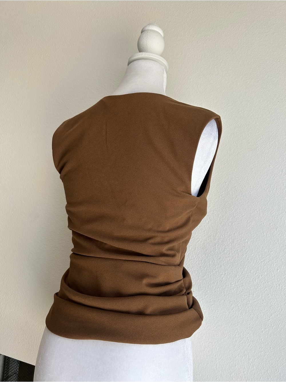 Deep V-Neck Brown Draped Sleeveless Camisole - Picture 5 of 7